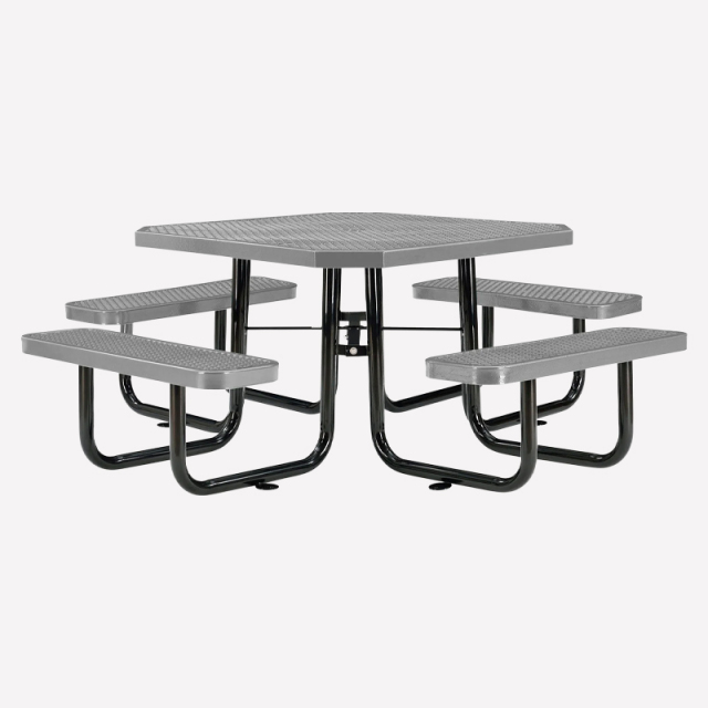 46" Octagonal Metal Mesh Picnic Table - Weather-Resistant Gray