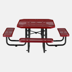 Red Octagonal Metal Mesh Picnic Table Thermoplastic Outdoor Arlau
