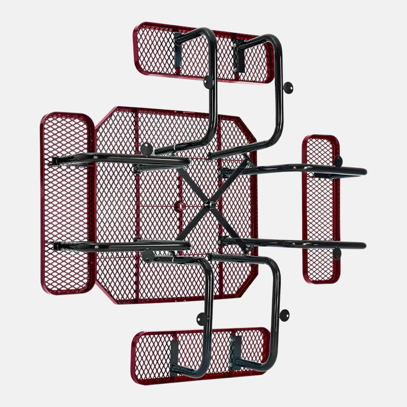Red Octagonal Metal Mesh Picnic Table Thermoplastic Outdoor Arlau