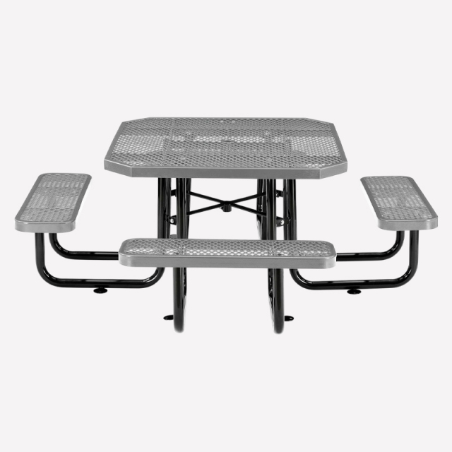 46" Octagonal Metal Mesh Picnic Table - Weather-Resistant Gray