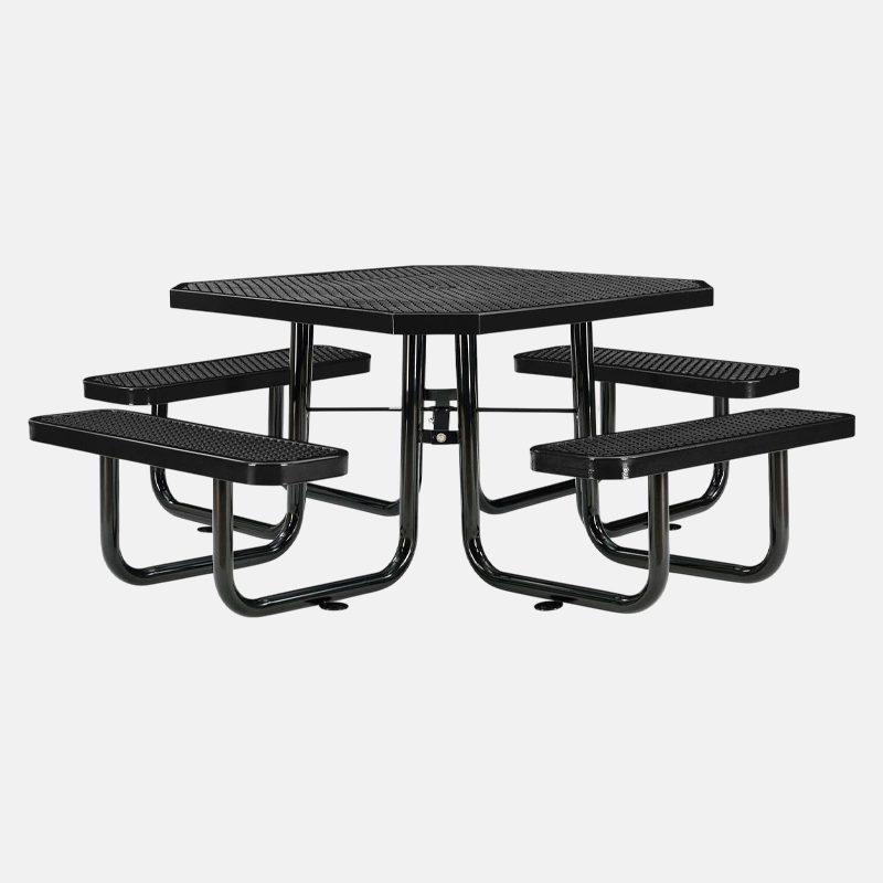 Black Octagonal Metal Mesh Picnic Table Thermoplastic Outdoor Arlau