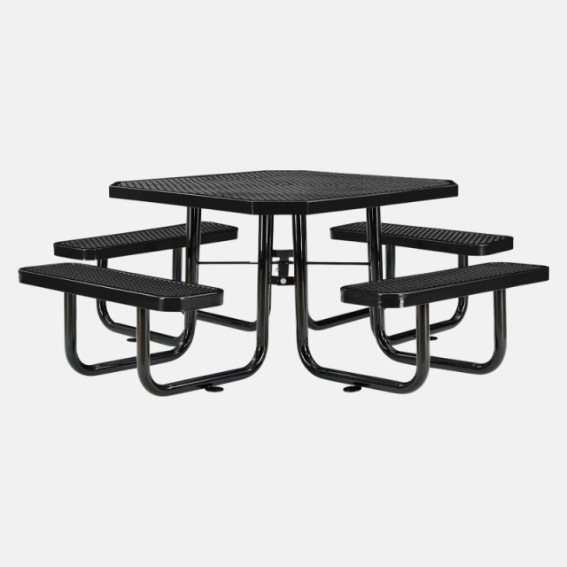 Black Octagonal Metal Mesh Picnic Table Thermoplastic Outdoor Arlau
