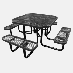 Black Octagonal Metal Mesh Picnic Table Thermoplastic Outdoor Arlau