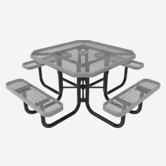 46" Octagonal Metal Mesh Picnic Table - Weather-Resistant Gray