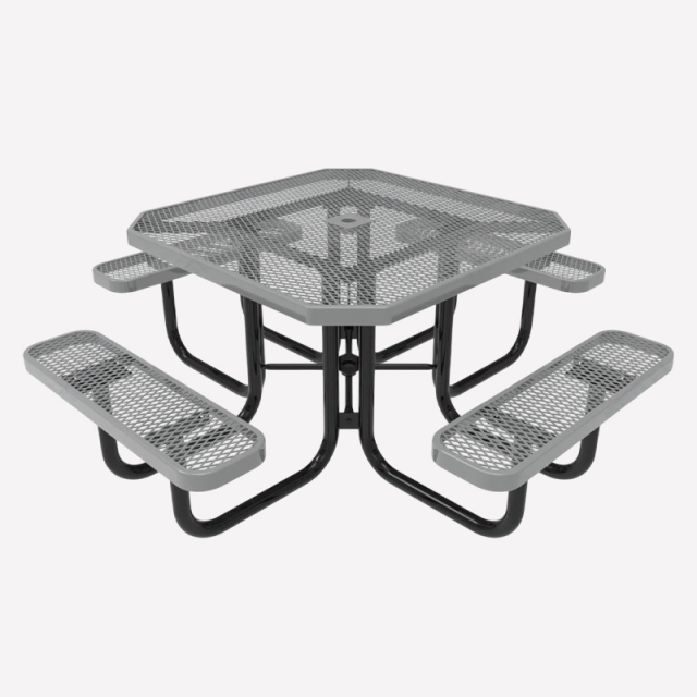46" Octagonal Metal Mesh Picnic Table - Weather-Resistant Gray