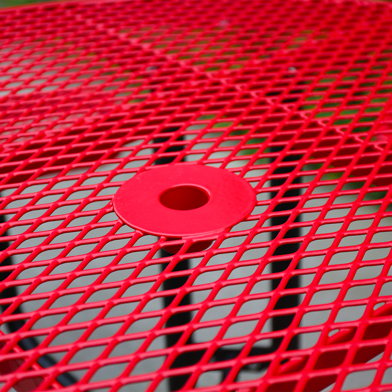 Red Octagonal Metal Mesh Picnic Table Thermoplastic Outdoor Arlau