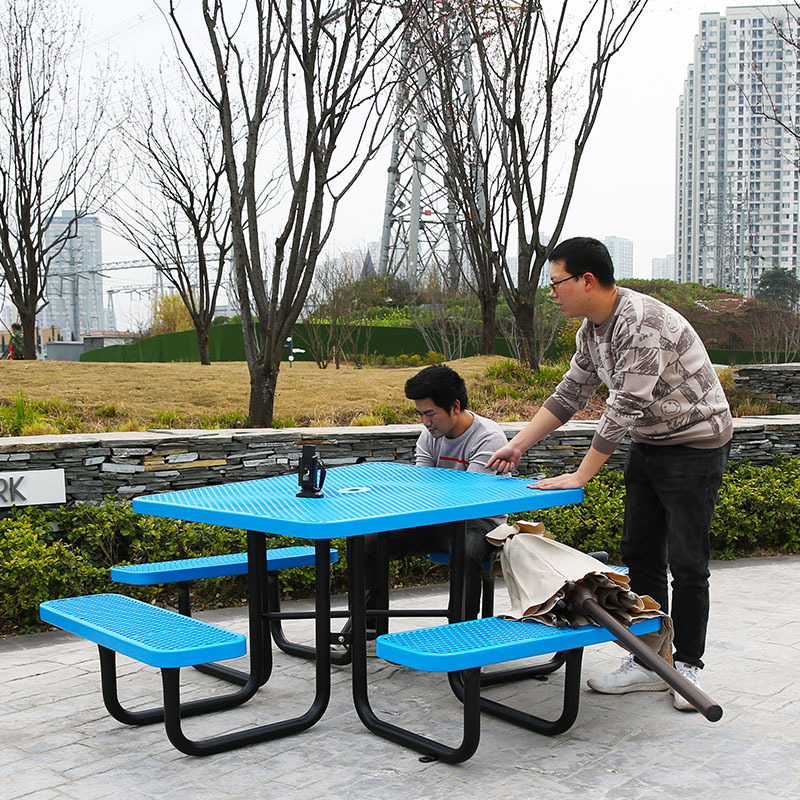 46-Inch Blue Square Picnic Table with Thermoplastic Coating - Arlau