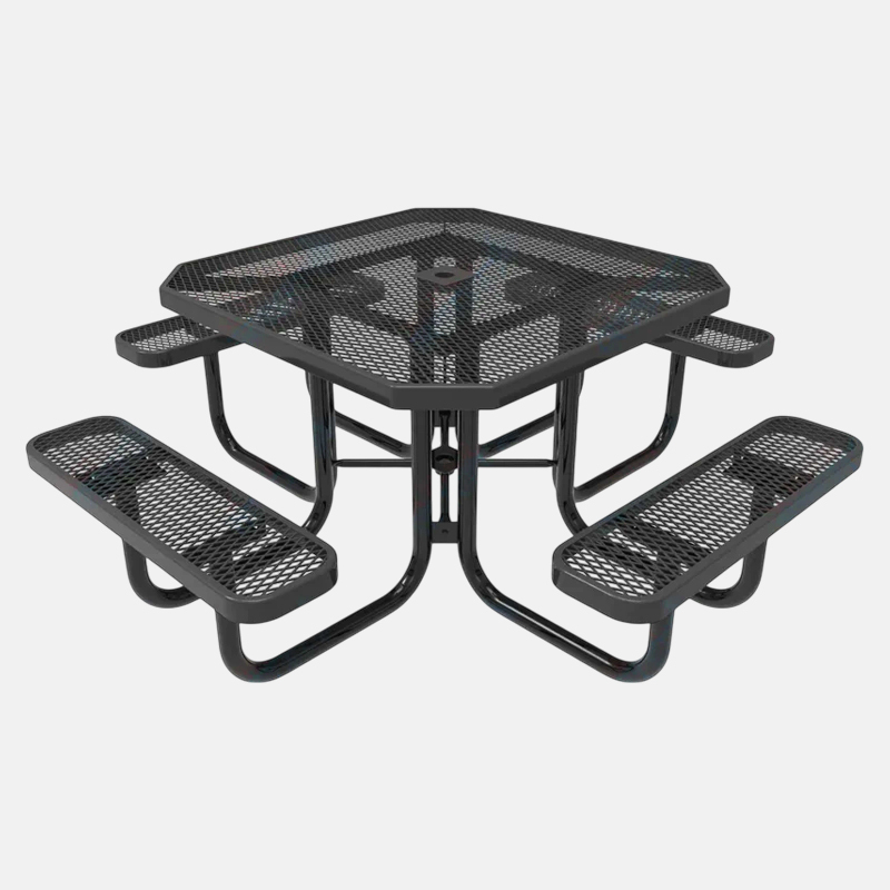 Black Octagonal Metal Mesh Picnic Table Thermoplastic Outdoor Arlau