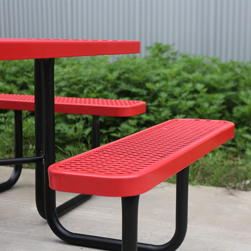 Red Octagonal Metal Mesh Picnic Table Thermoplastic Outdoor Arlau