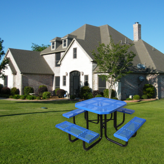 46-Inch Blue Octagonal Metal Mesh Picnic Table