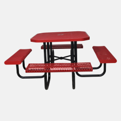 Red Octagonal Metal Mesh Picnic Table Thermoplastic Outdoor Seating