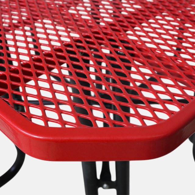 Red Octagonal Metal Mesh Picnic Table Thermoplastic Outdoor Seating