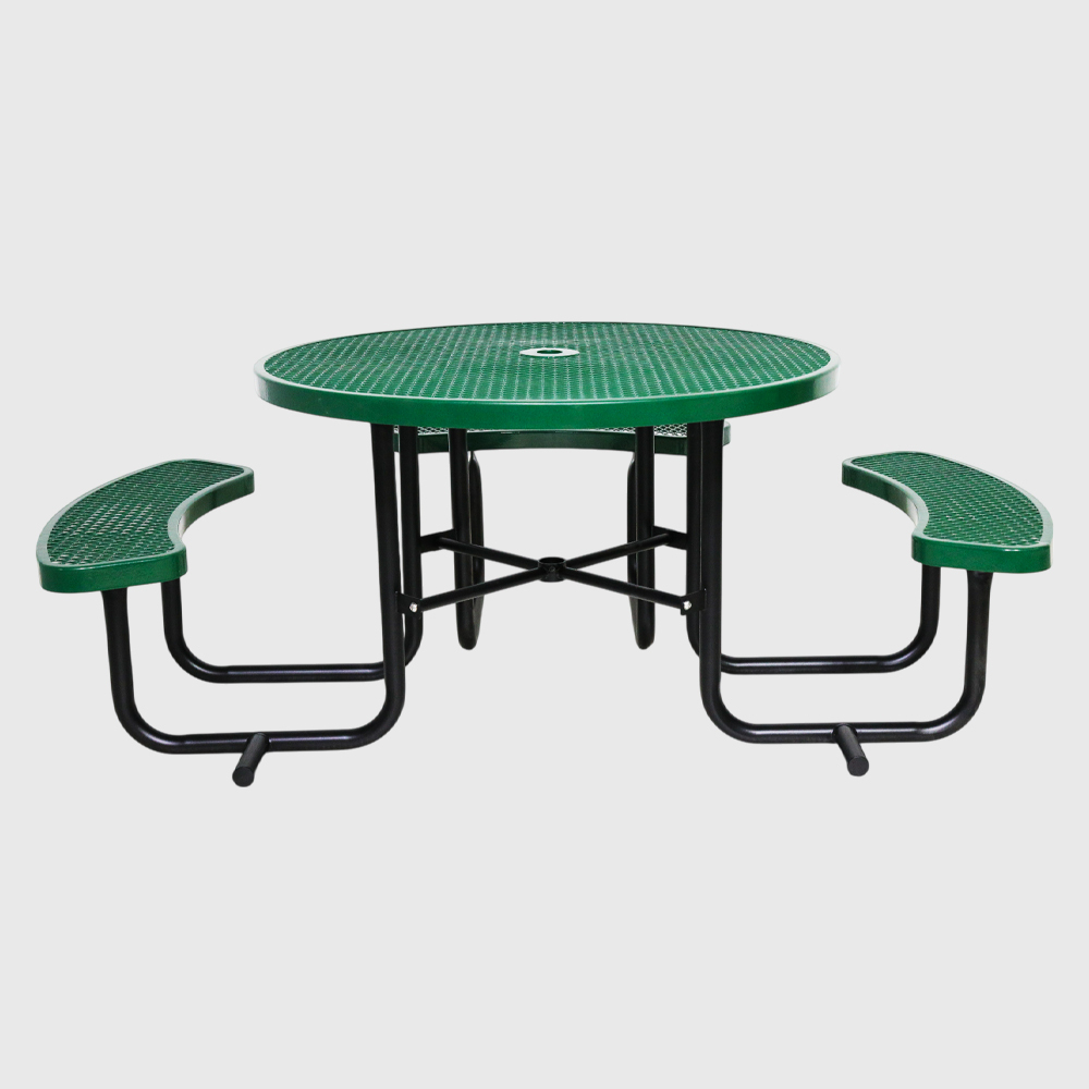 Green ADA Compliant Metal Mesh Picnic Table with Drainage Design