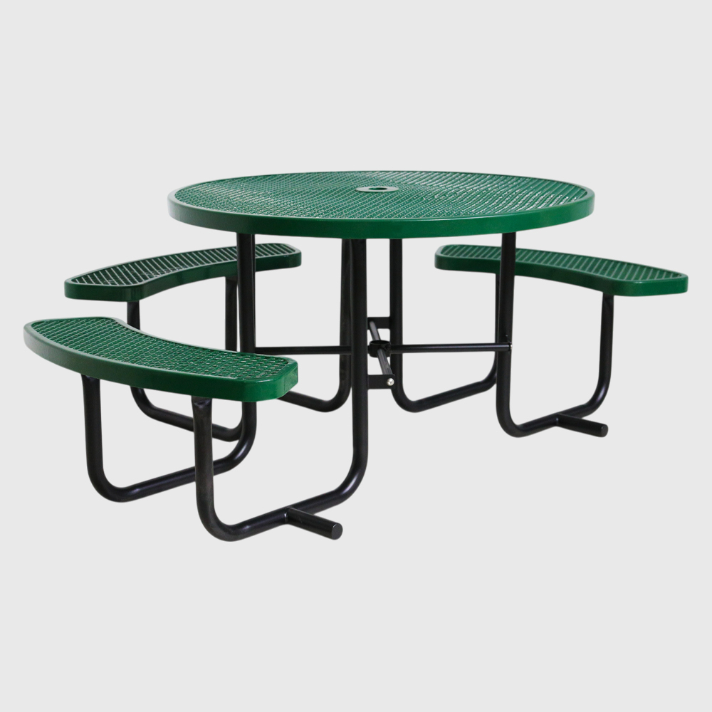 Green ADA Compliant Metal Mesh Picnic Table with Drainage Design