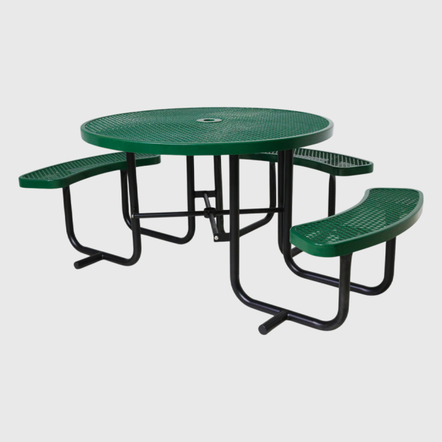 Green ADA Compliant Metal Mesh Picnic Table with Drainage Design