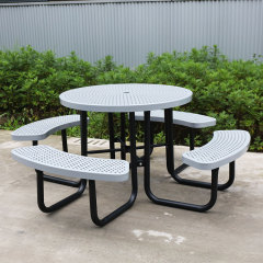 Commercial Round Picnic Table - 46 Inch Gray Perforated Metal Design