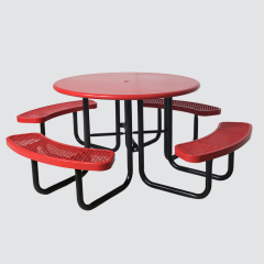 46 Inch Round Red Picnic Table - 8 Seat Thermoplastic Outdoor Table