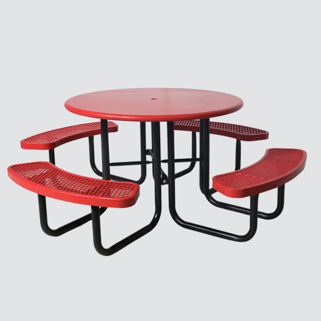46 Inch Round Red Picnic Table - 8 Seat Thermoplastic Outdoor Table