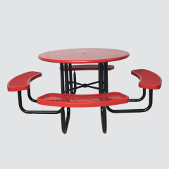 46 Inch Round Red Picnic Table - 8 Seat Thermoplastic Outdoor Table