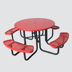 46 Inch Round Red Picnic Table - 8 Seat Thermoplastic Outdoor Table