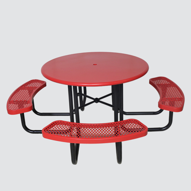 46 Inch Round Red Picnic Table - 8 Seat Thermoplastic Outdoor Table