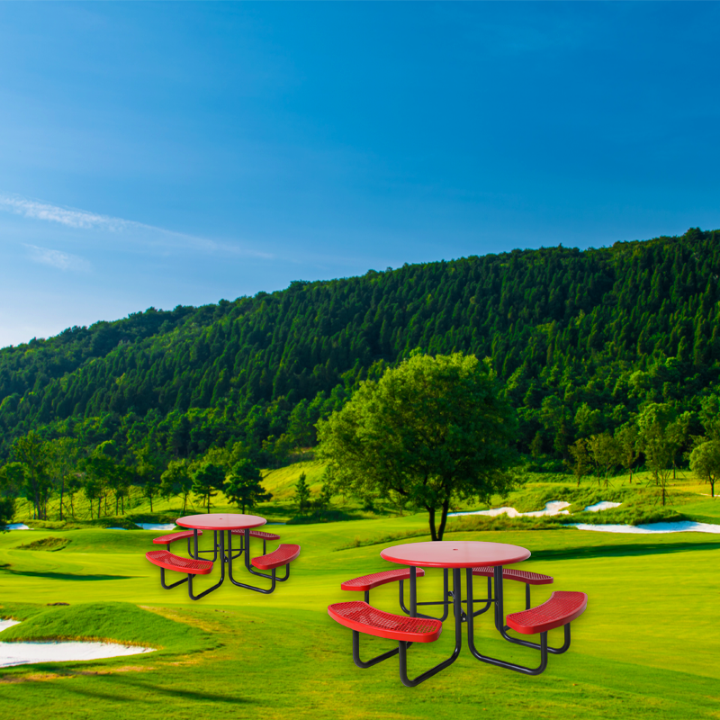 46 Inch Round Red Picnic Table - 8 Seat Thermoplastic Outdoor Table