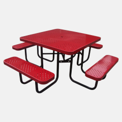 Commercial Outdoor Dining Set - Red Square Metal Picnic Table