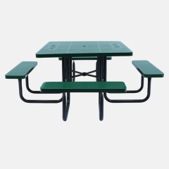 Perforated Metal Picnic Table - Heavy-Duty Black , Blue Outdoor Bench