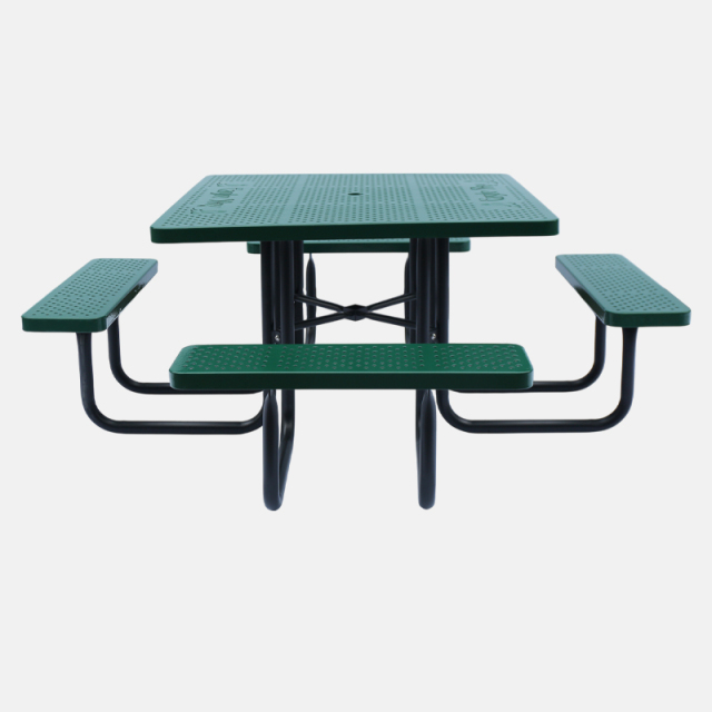 Perforated Metal Picnic Table - Heavy-Duty Black , Blue Outdoor Bench