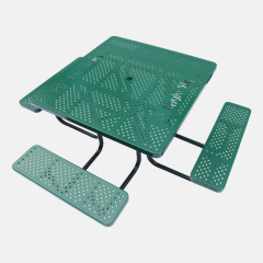 Perforated Metal Picnic Table - Heavy-Duty Black , Blue Outdoor Bench