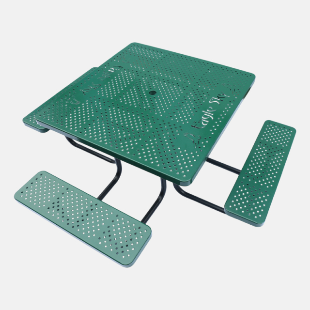 Perforated Metal Picnic Table - Heavy-Duty Black , Blue Outdoor Bench