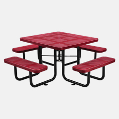 Commercial Outdoor Dining Set - Red Square Metal Picnic Table