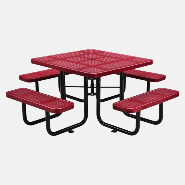 Commercial Outdoor Dining Set - Red Square Metal Picnic Table
