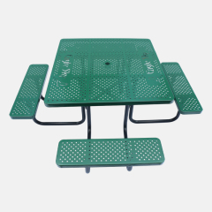 Perforated Metal Picnic Table - Heavy-Duty Black , Blue Outdoor Bench
