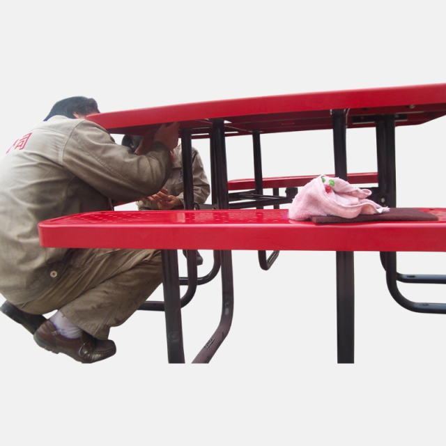 Commercial Outdoor Dining Set - Red Square Metal Picnic Table