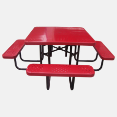 Commercial Outdoor Dining Set - Red Square Metal Picnic Table