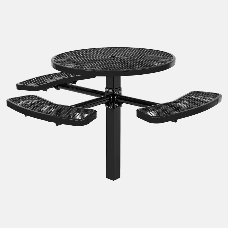 46-Inch Black Round ADA Picnic Table Outdoor Wheelchair Seating