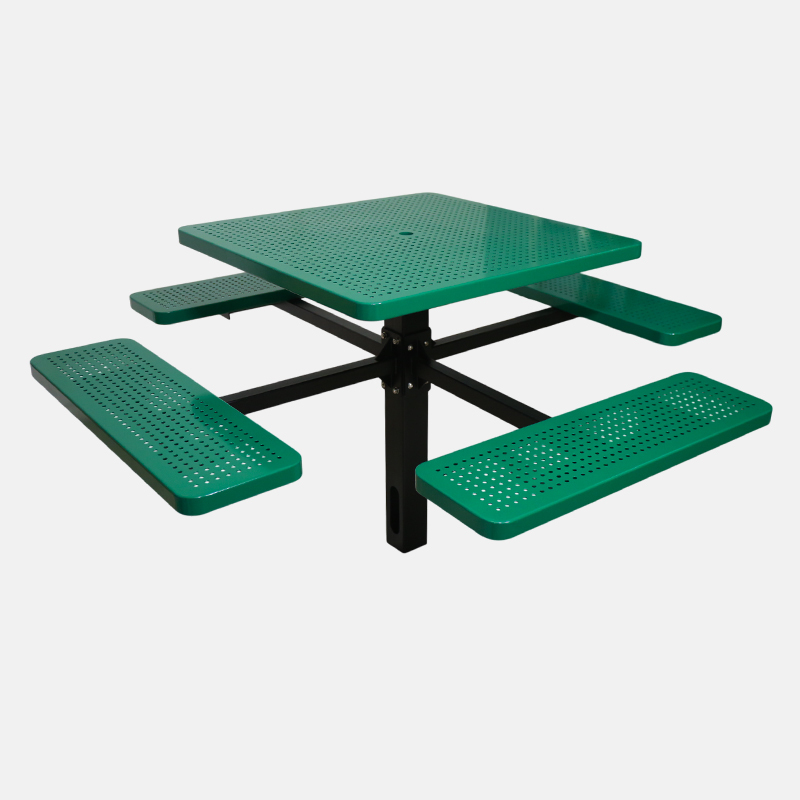 Square Perforated Steel Picnic Table - Heavy-Duty Commercial Seating