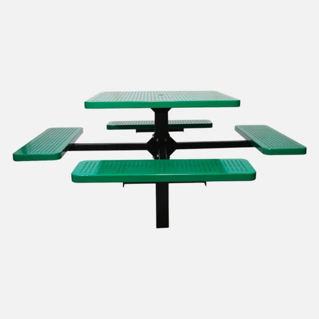Square Perforated Steel Picnic Table - Heavy-Duty Commercial Seating