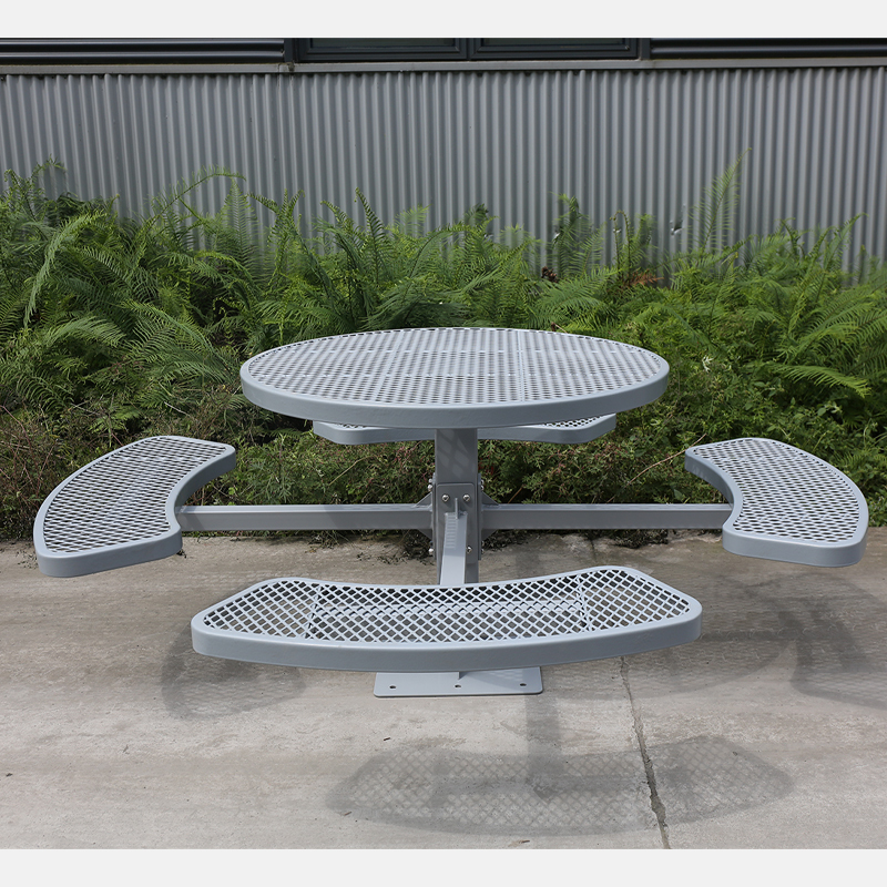 46-Inch Round Gray Commercial Picnic Table with Thermoplastic Coating