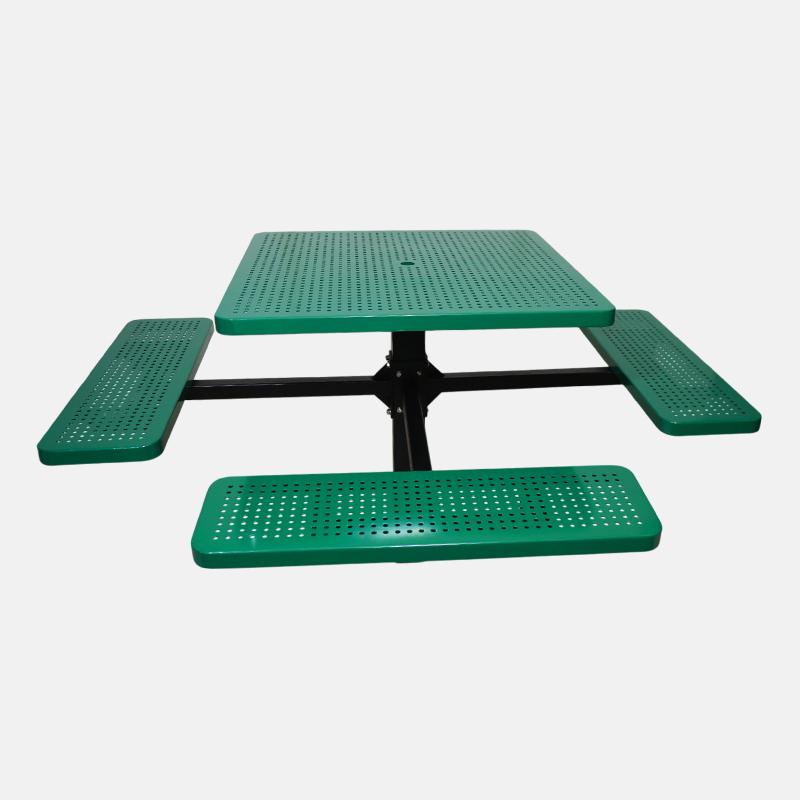 Square Perforated Steel Picnic Table - Heavy-Duty Commercial Seating