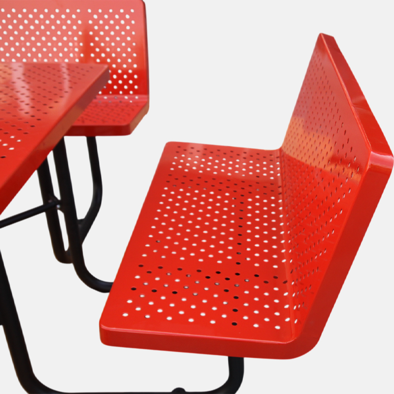 46-Inch Red Picnic Table with Backrest - 8-Person Perforated Steel