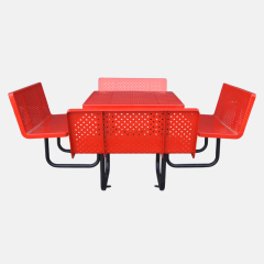 46-Inch Red Picnic Table with Backrest - 8-Person Perforated Steel
