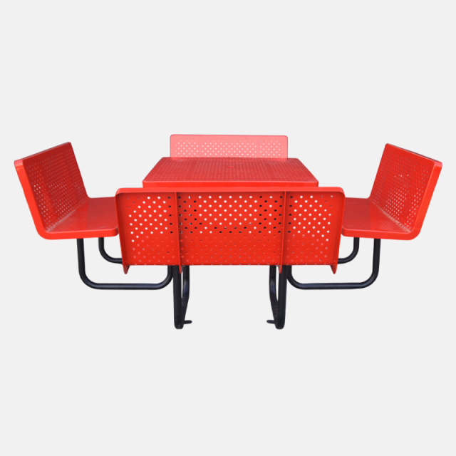 46-Inch Red Picnic Table with Backrest - 8-Person Perforated Steel