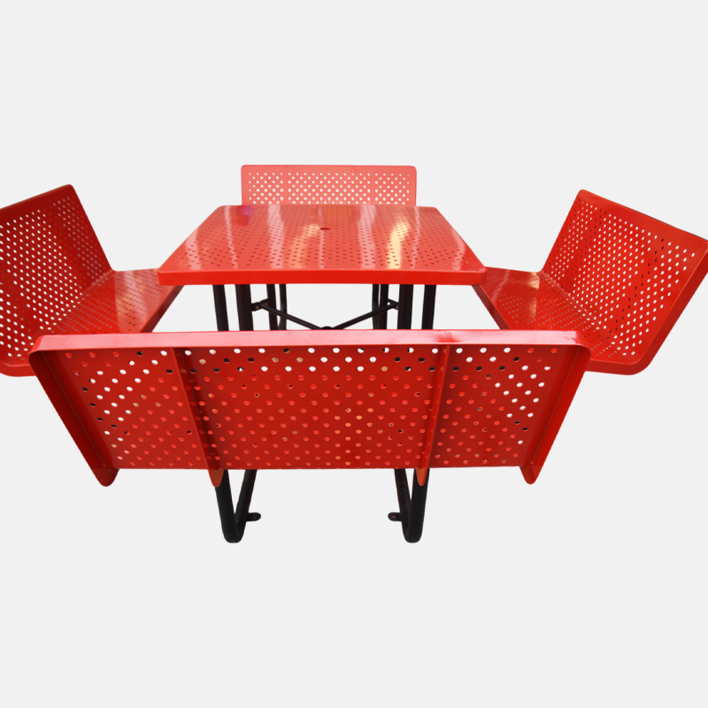 46-Inch Red Picnic Table with Backrest - 8-Person Perforated Steel