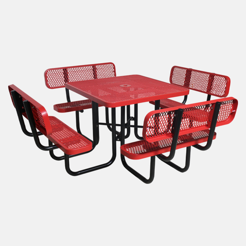 46-Inch 8-Person Red Picnic Table with Backrest - Arlau