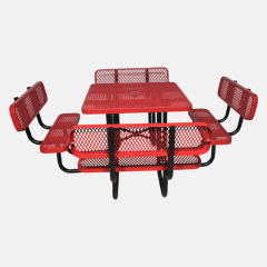 46-Inch 8-Person Red Picnic Table with Backrest - Arlau
