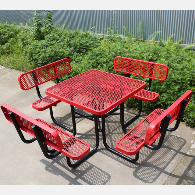 46-Inch 8-Person Red Picnic Table with Backrest - Arlau