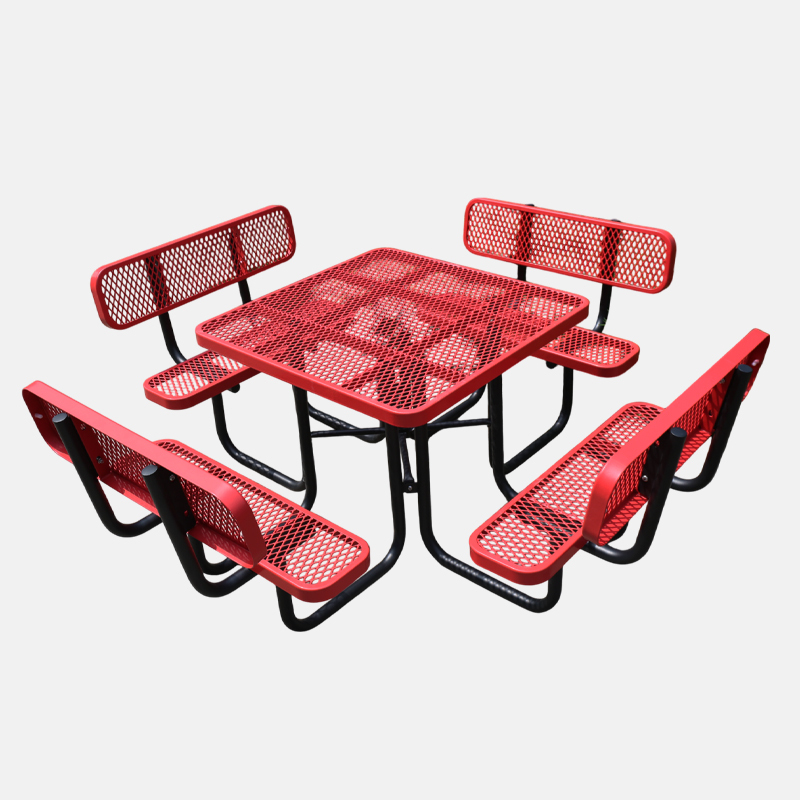 46-Inch 8-Person Red Picnic Table with Backrest - Arlau