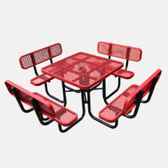 46-Inch 8-Person Red Picnic Table with Backrest - Arlau